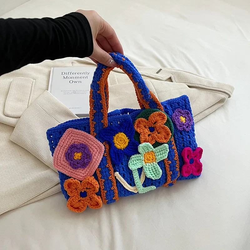 Handbag Knitted Hand-woven Personality Sweet Cute Style New Autumn Winter Flower Weave Fashion Bags for Women Upgrade Your Style
