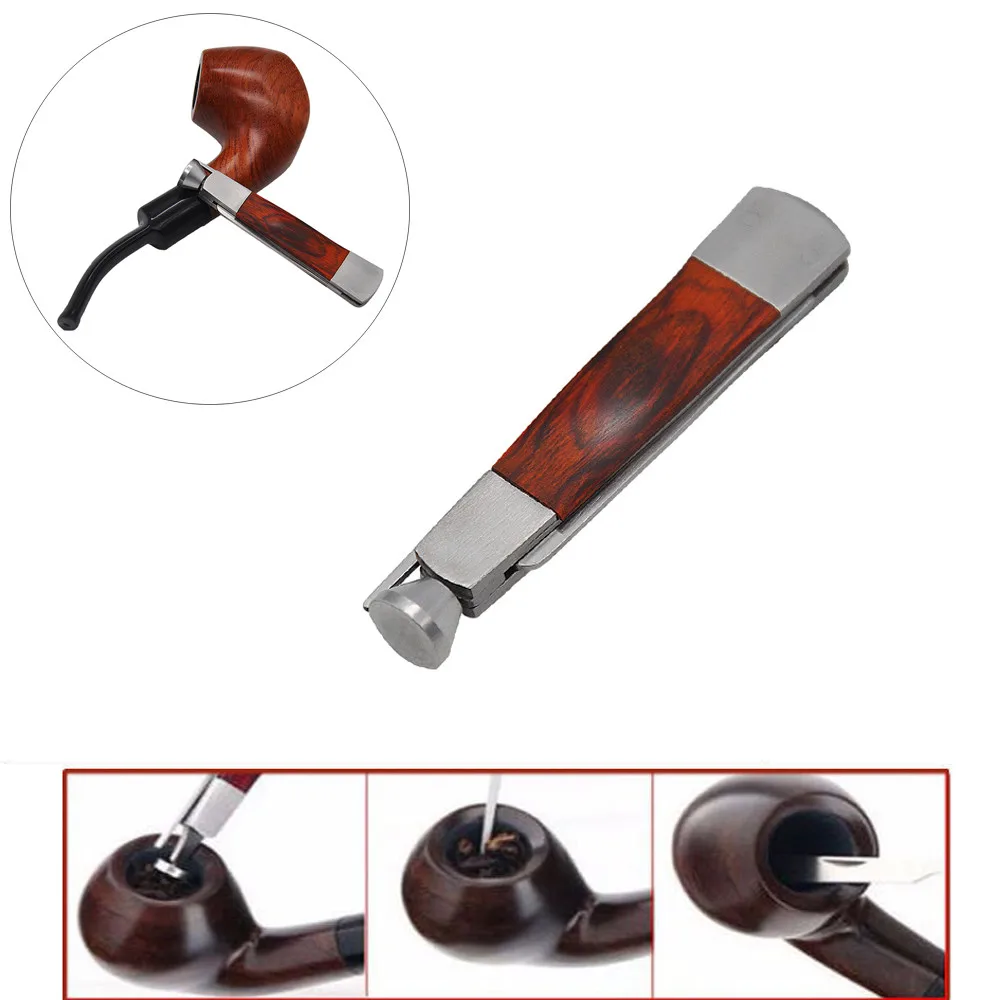 Tobacco  3in1 Red Wood Stainless Steel Pipe Cleaning Reamer Tamper Tool