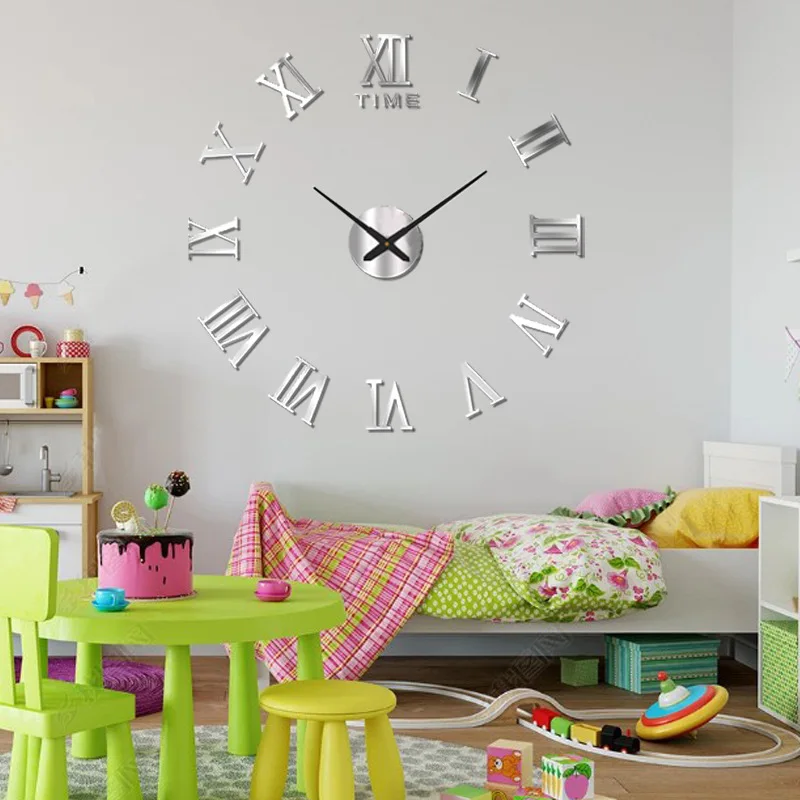 Luminous 3D DIY Acrylic Wall Clock Glow in The Dark Frameless Silent Wall Watch Large Roman Numeral Art Clock for Living Room