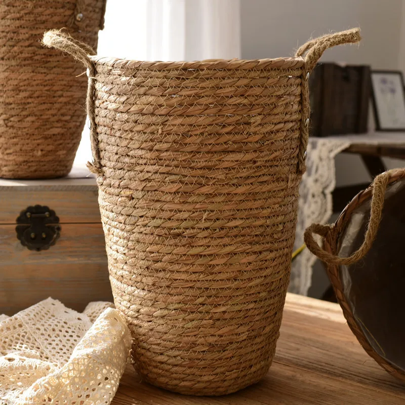 Large Nordic Woven Flower Basket Vase Decor for Living Room Simple Wicker Flower Pot