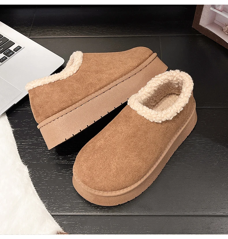 أحذية نسائية عصرية جديدة بنعال سميكة وقطيفة على قدم واحدة، أحذية ثلج بسيطة ومتعددة الاستخدامات ومريحة ودافئة #6