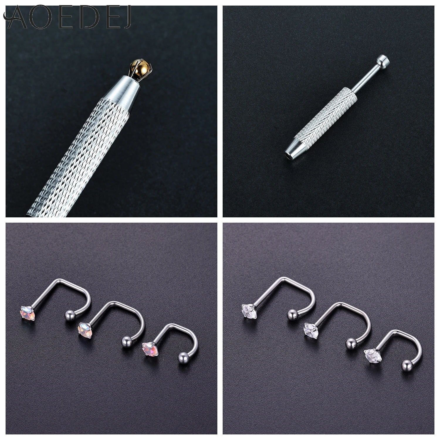 AOEDEJ 1 PC 16G Hoop Stainless Steel Lip Rings Women CZ Crystal Lip Piercings Heart Spike Star U Shaped Body Piercing 8/10/12MM