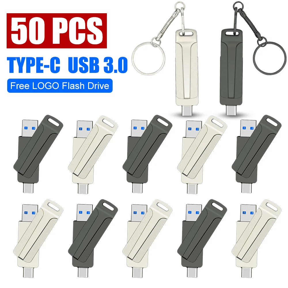 50Pcs Type-cUSB 3.0 Flash Drives 16GB 32GB 64GB Pen Drive 128GB 256GB Memory Stick Device for SmartPhone, Tablet