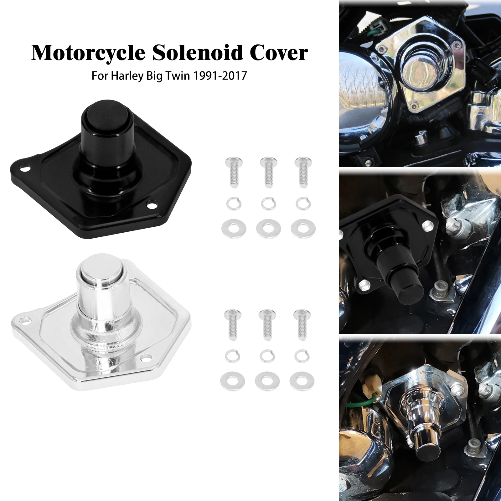 

Motorcycle Black Chrome Solenoid Cover Push Button Starter For Harley Sportster XL Dyna Fat Bob Touring FLHR Softail 1991-2018