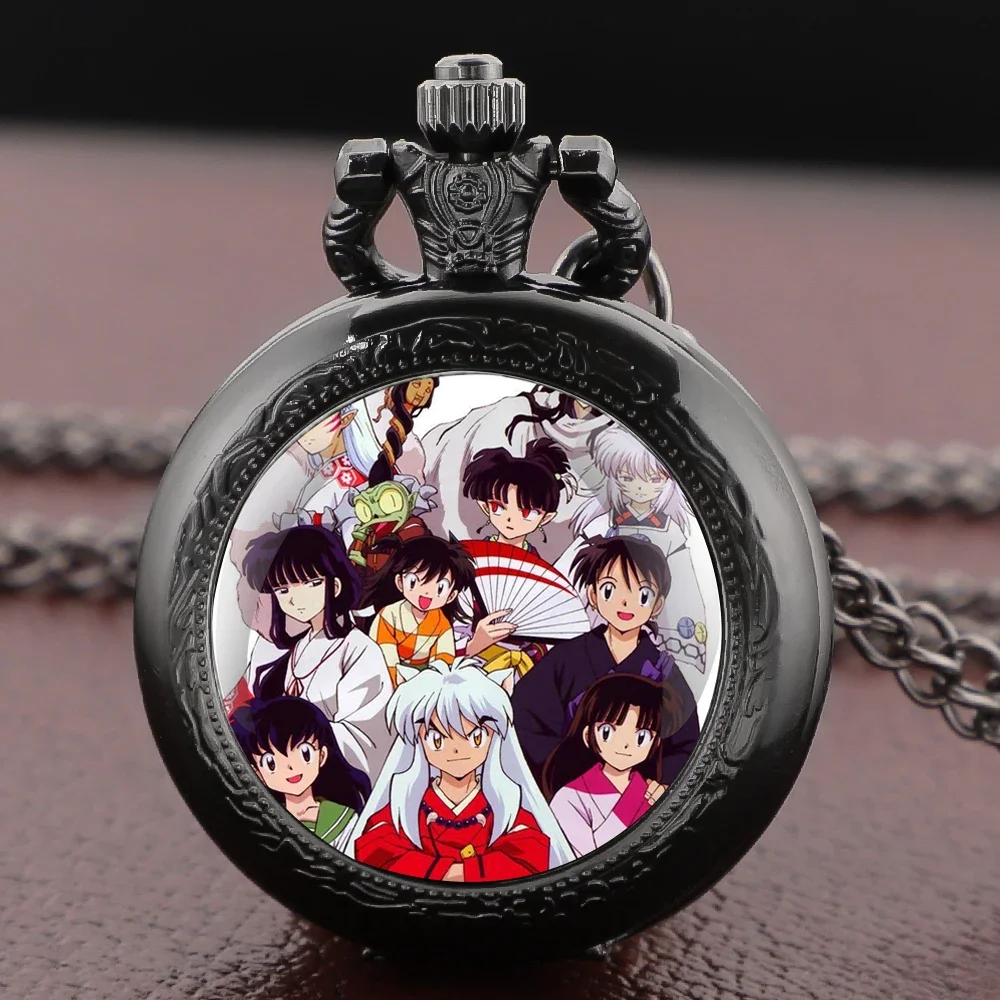 Jam Saku Kuarsa Hitam Desain Anime Dial Arab Vintage Aksesori Liontin Wanita Jam Tangan Pria Hadiah Anak-anak