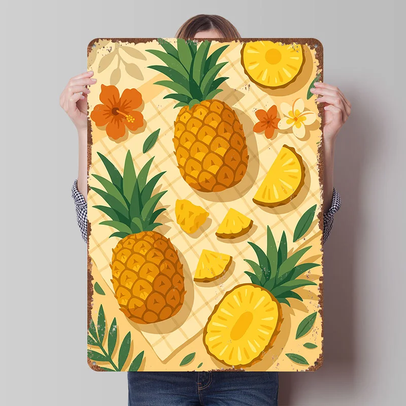 

Pineapple – A Stylized Tablescape Metal Poster Custom Wall Art Retro Vintage Tinplate Signs for Man Cave Room Decoration House