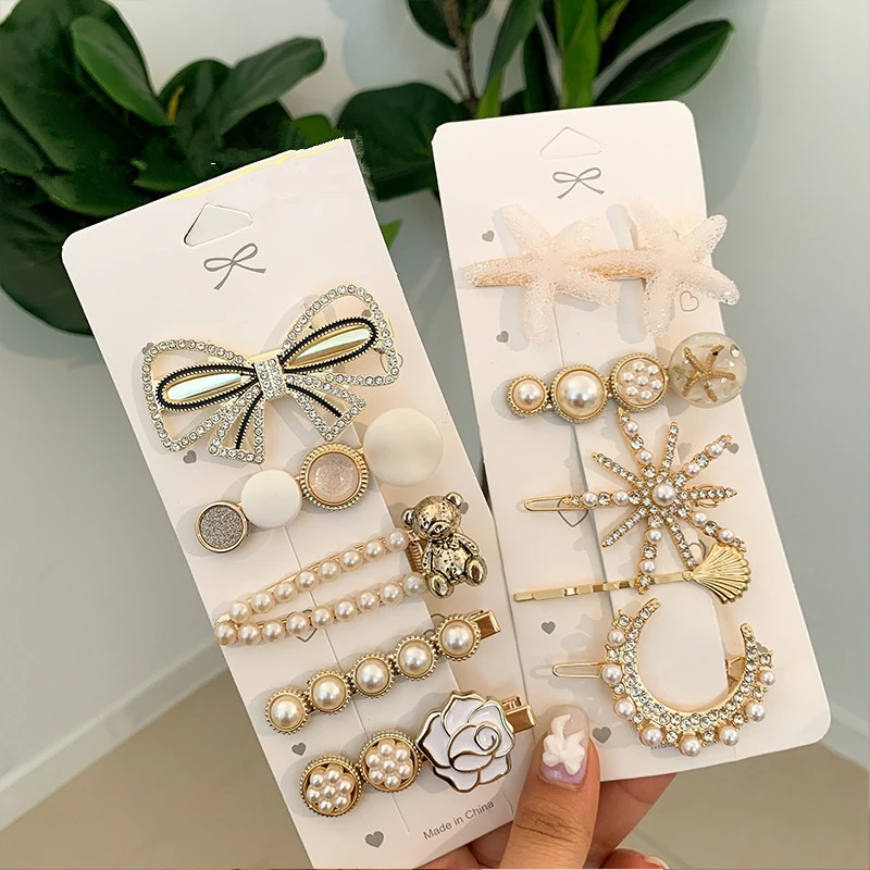 1 zestaw ręcznie robione perłowe spinki do włosów Pin dla kobiet moda Rhinestone kwiat Barrettes nakrycia głowy dziewczyny słodkie spinki do włosów akcesoria do włosów