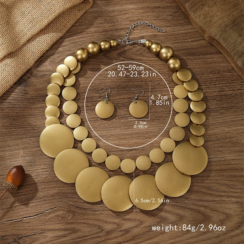 1set Vintage Two Layer Wood Necklace African Wedding Party Dress Wooden Beads Necklace Earring Jewelry Sets For Women Gifts