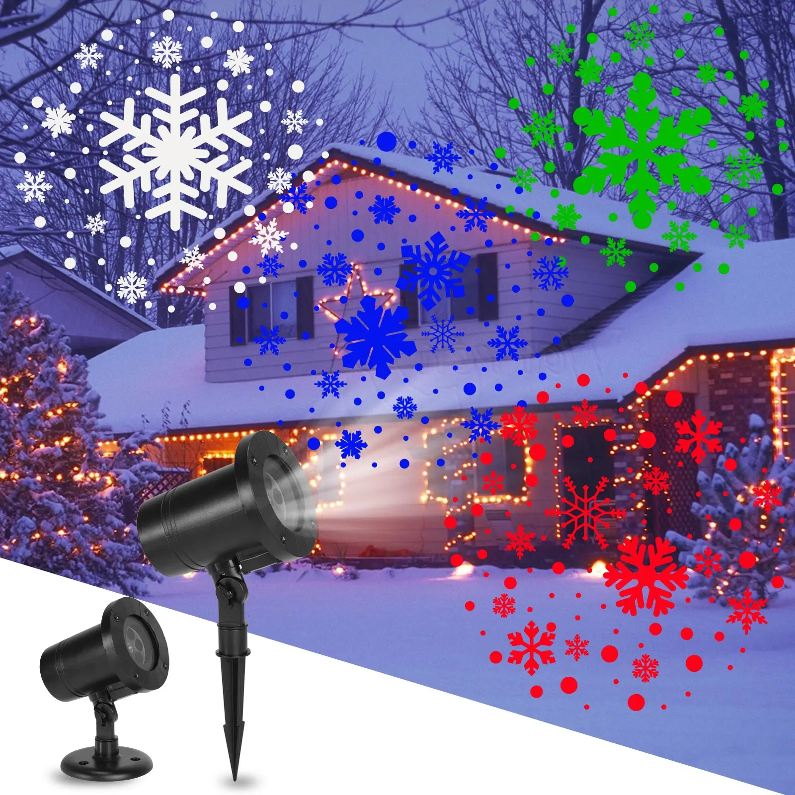 Christmas Snowflakes Projector Lights Upgrade Color Blizzard LED Snowflake Lights Outdoor/Indoor for Holiday Halloween Wedding