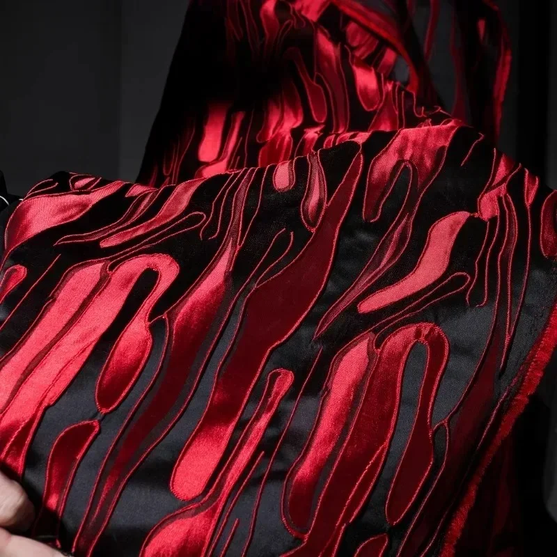 Red Black Jacquard Fabric Creative Clothing Dress Suit Designer Cloth Apparel Sewing By Meters Diy Pure Polyester Material