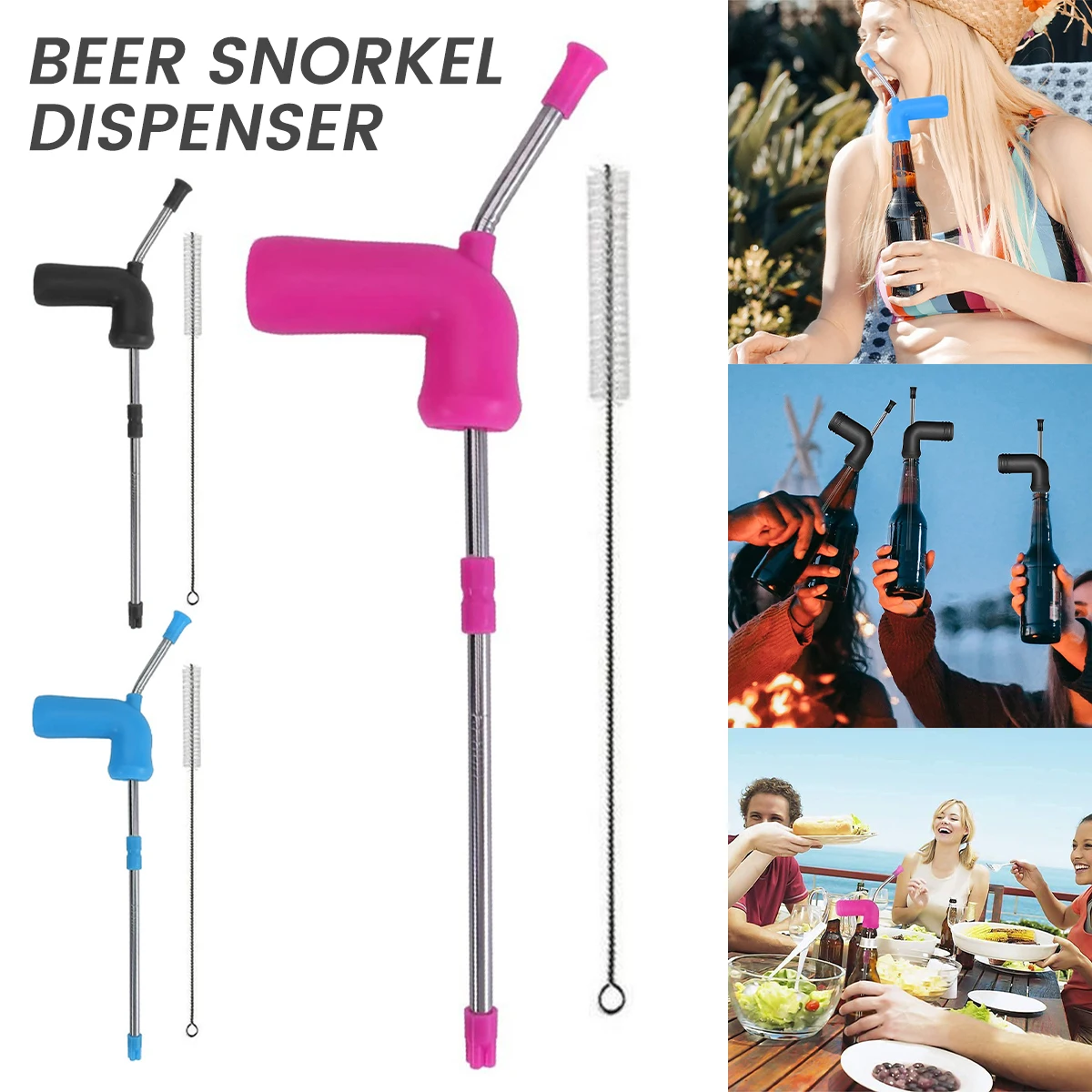 Christmas Party Straw Beer Bong Snorkel Beer Funnel with Valve Bong Dispenser for Bar Games Straight Tube Straw with Brush