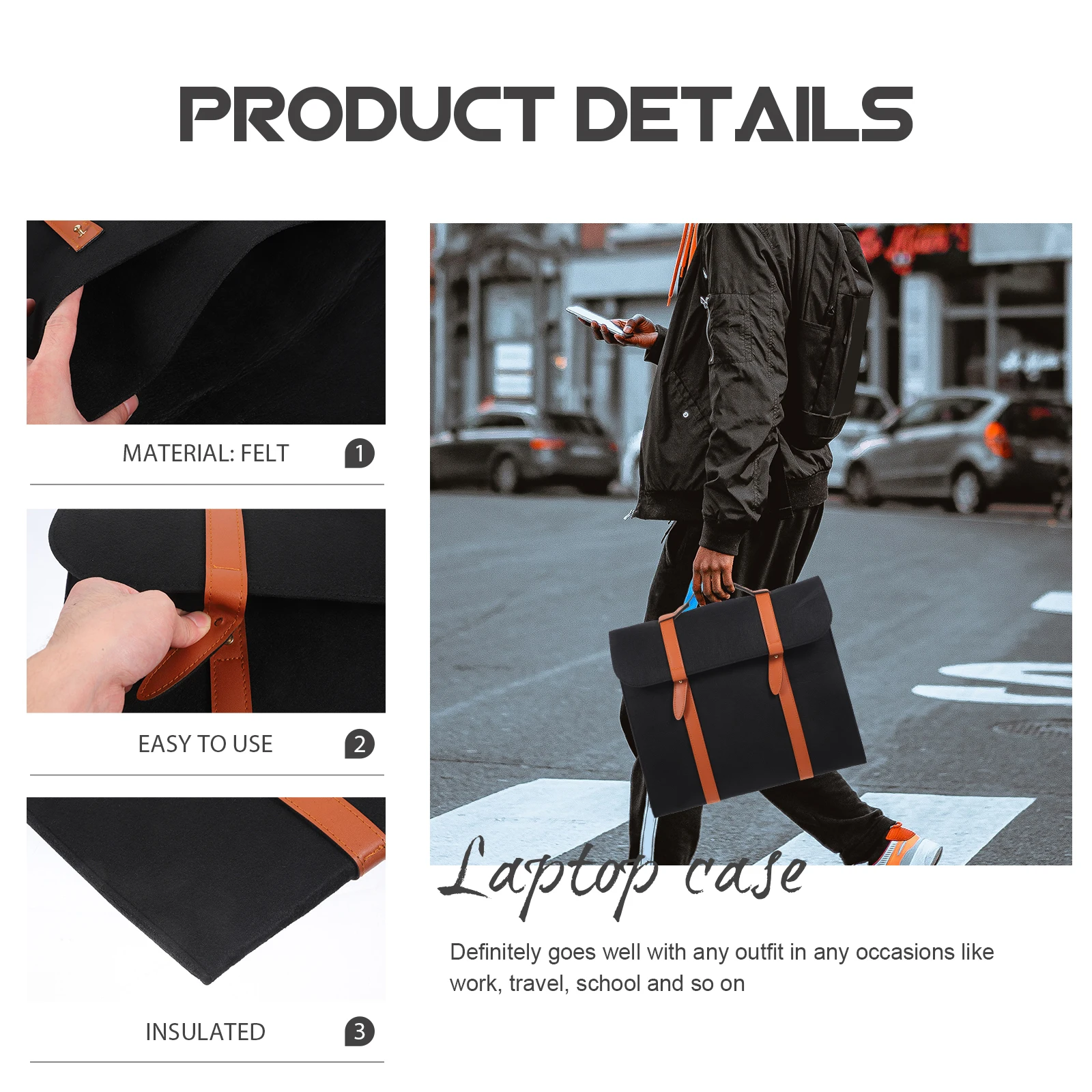 

1Pcs 15.6 Inch Laptop Briefcase Comfortable Handle Heavy Load Bearing Simple Style Multi Occasion Use Black Laptop Bag