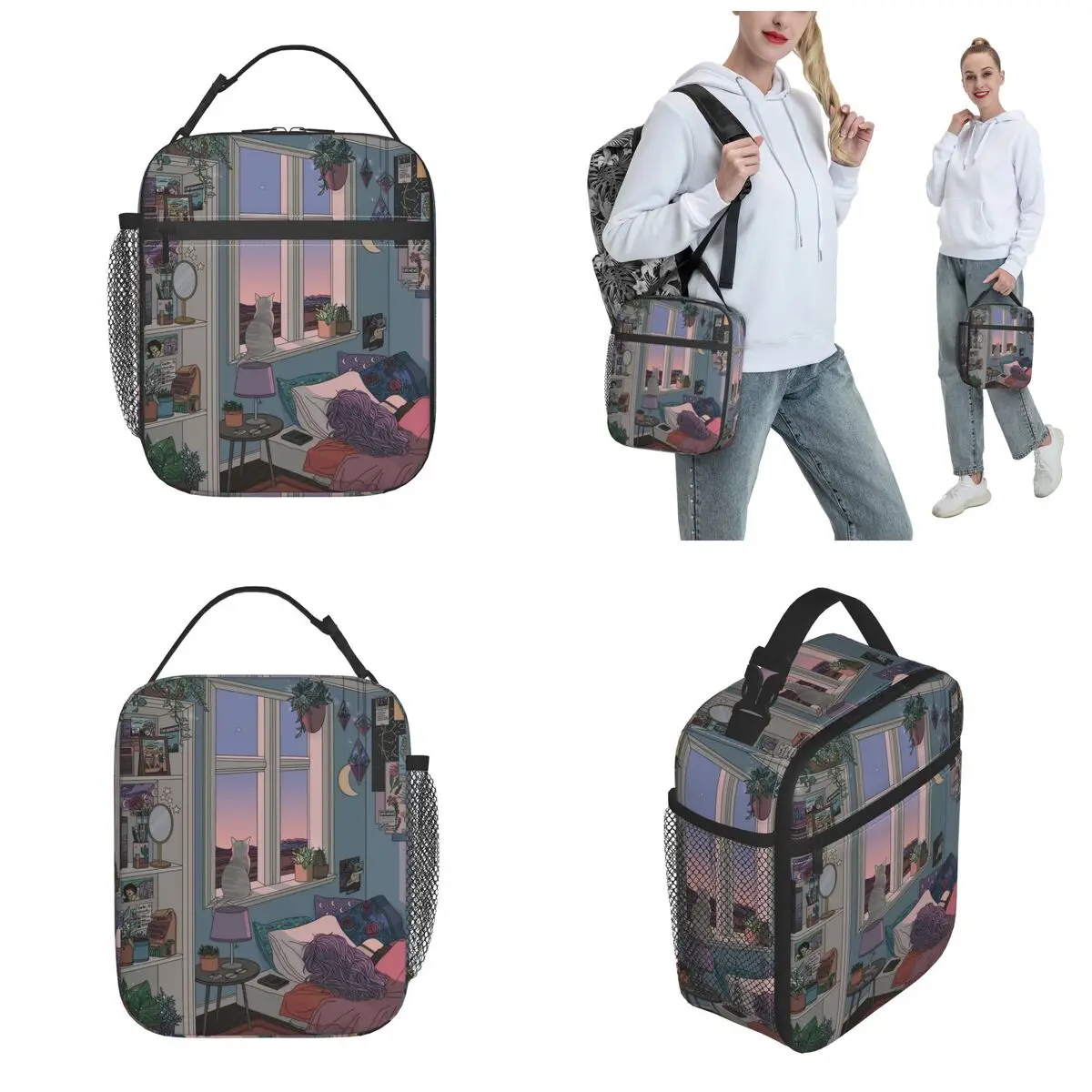 Anime Aesthetics Insulated Lunch Bags Early Morning Product Y2K Beautiful Room Art Food BAG Fashion Thermal Cooler Lunch Box