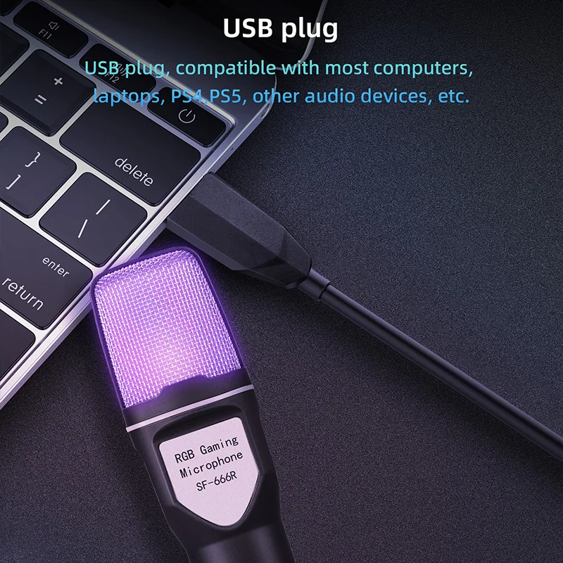 ميكروفون RGB مع تقليل الضوضاء ، USB ، ميكروفون سلكي ، ميكروفون ألعاب للبودكاست ، تسجيل ، تدفق استوديو ، كمبيوتر محمول ، كمبيوتر مكتبي ، كمبيوتر شخصي