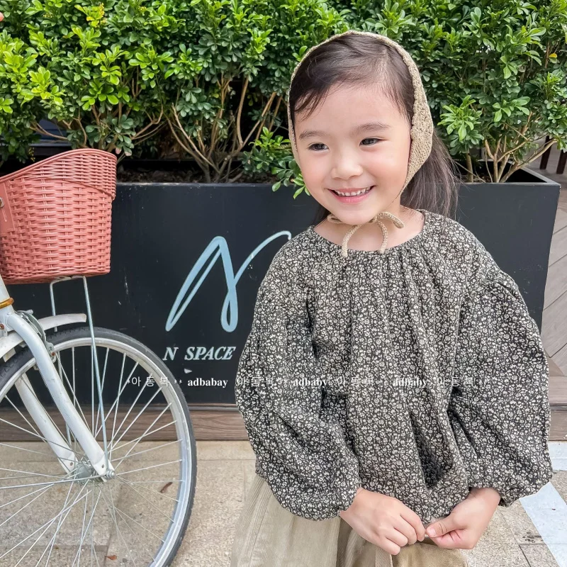 

2025Children's Clothing Autumn New Style Girls Spring and Autumn Small Floral Puff Sleeve Shirt Shirt 122555