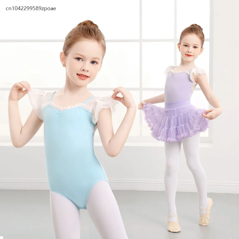 

Girls Ballet Leotards Ruffle Sleeve Dance Leotards Spliced ​​Flying Sleeves Ballet Dance Bodysuit Children's Gymnastics Leotards