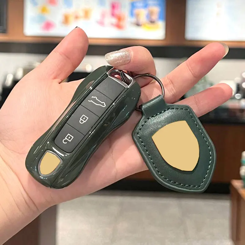 ABS Ink Green Key Case Key Cover Key Shell Protective Case For Porsche 718 Cayenne Panamera 911 Macan Taycan Cayman Boxster