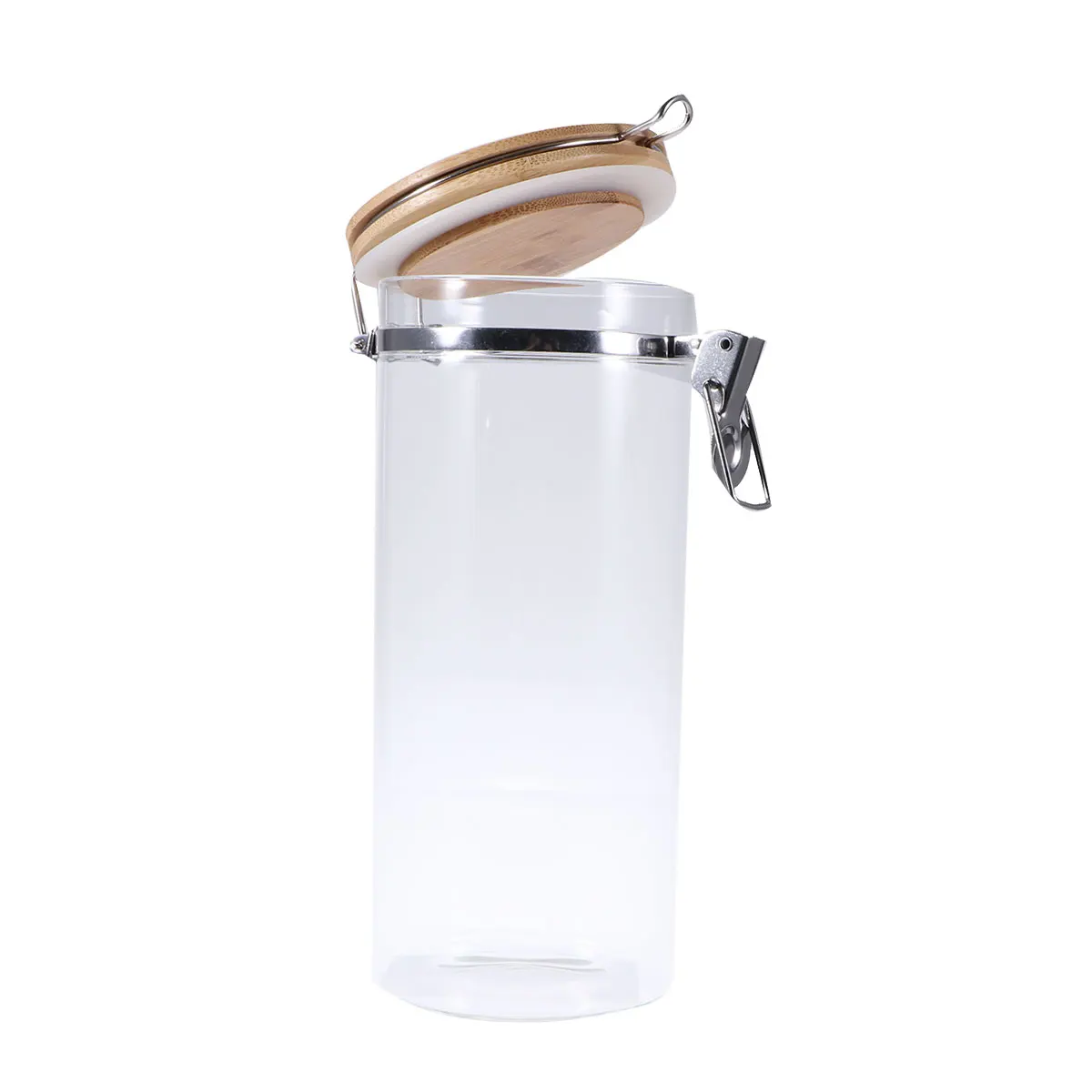 

Glass Sealed Jar High Grade Clear Glass Storage Container Airtight Bamboo Lid Metal Food Dispenser Tea Coffee Sugar