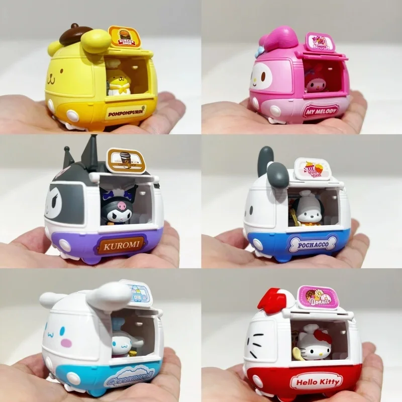 Sanrio Gourmet Food Truck Blind Box, Figura bonito, Brinquedo do carro, Ornamento, Kulomi, Pacha Dog, Big Eared Dog, Hello Kitty, Mystery Box Gift