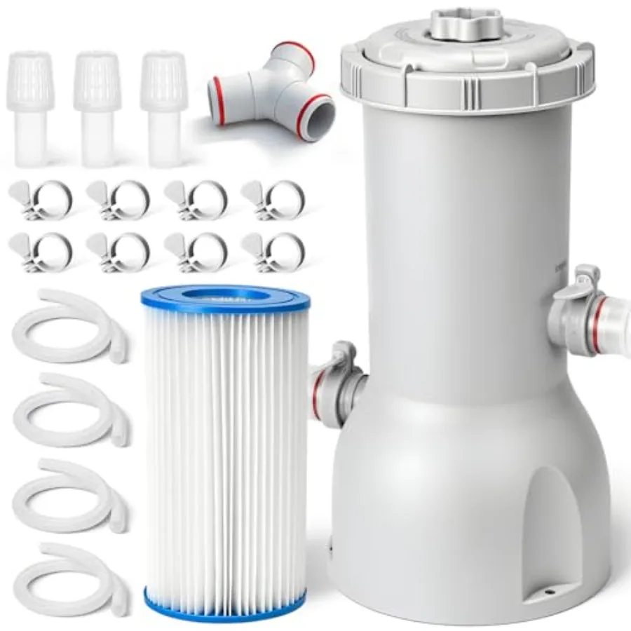 

Above Ground Pool Pump and Filter System, 1000 GPH Electric Cartridge Filter Pump for 1000-Gallon Pools, White Plastic, High-Fl
