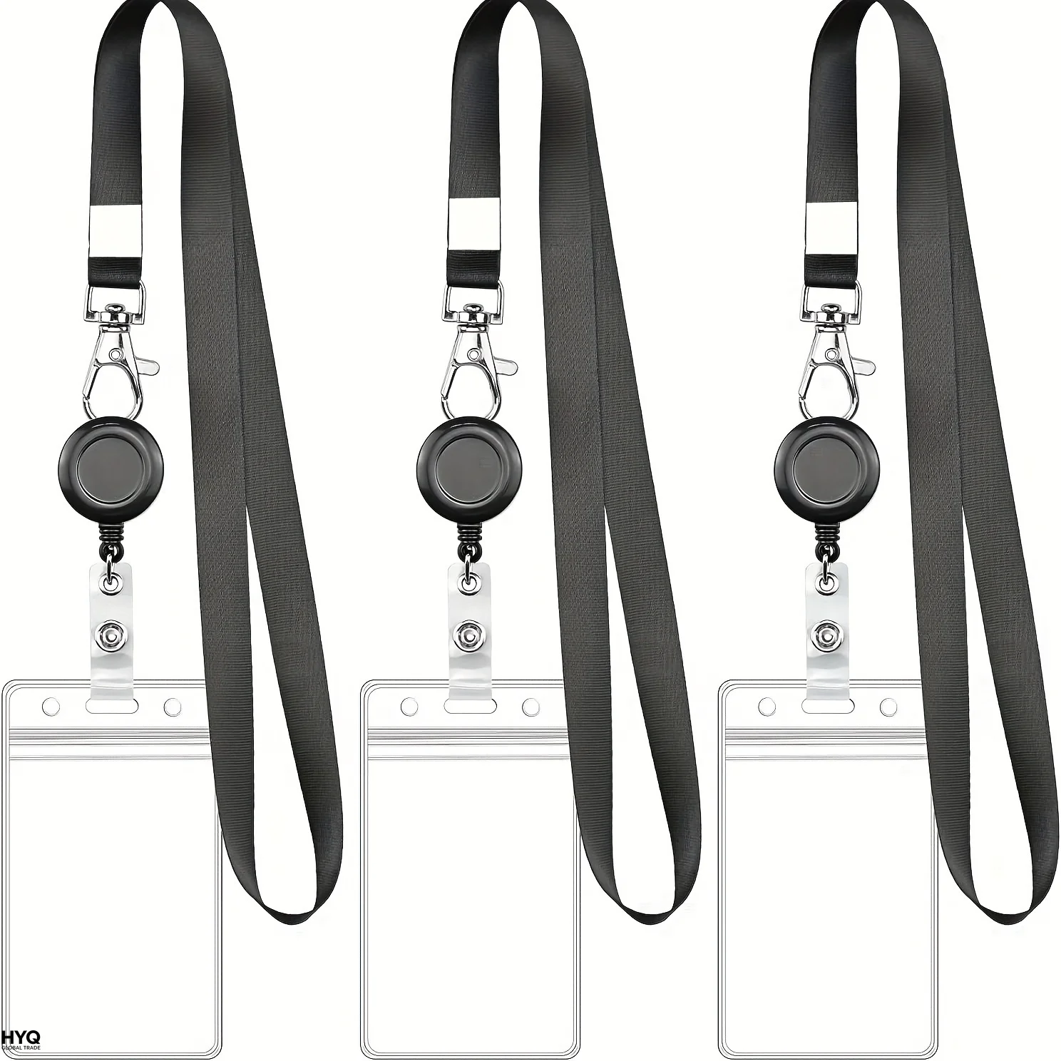 Black Retractable Badge Reel Set with Lobster Clasp and Waterproof PVC Card Holder, Durable Lanyard, for Work ID and Name Tags
