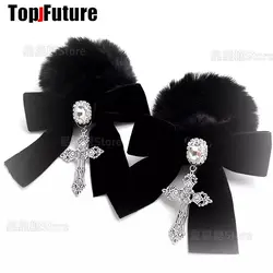 Y2K girl Bling Bling women gothic lolita cosplay Harajuku Punk cross velvet bow furry hair loop hair rope elastic hair bands