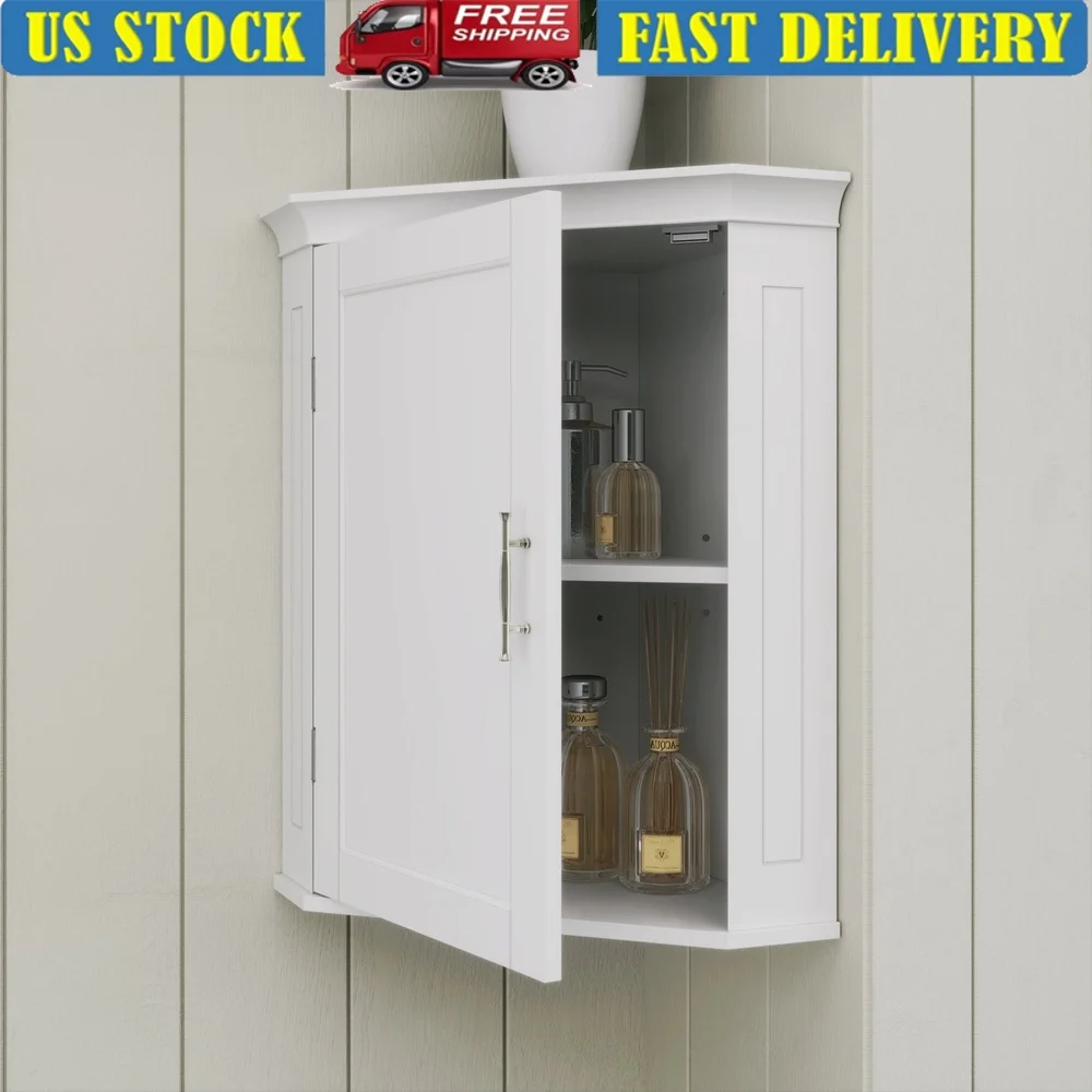 

Wall Mounted Corner Storage Cabinet Organizer Bathroom Cabinet with Adjustable Shelves and Door Space Saving Storage Solutions