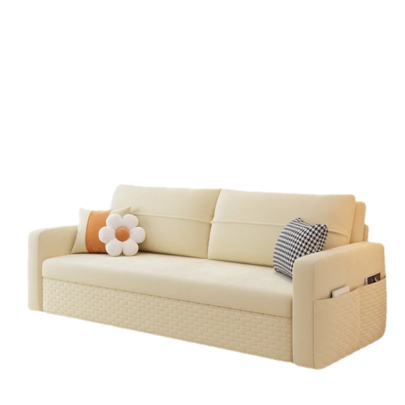 Yhl Sofa Bed Small Apartment Multi-Functional Retractable Double Two-Purpose Sofa Solid Wood Bed with Rollers 1.2 M