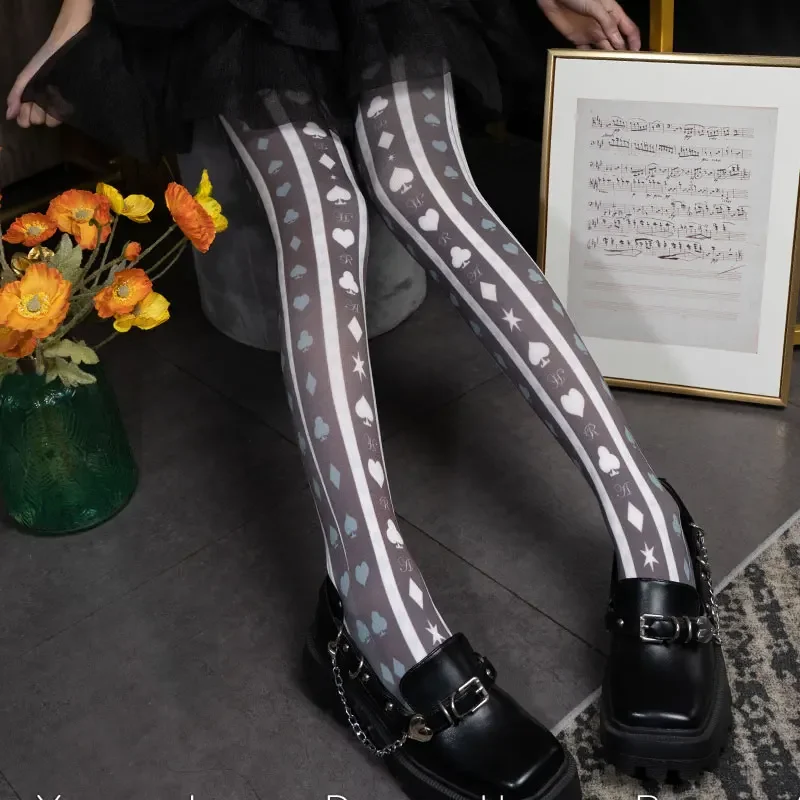 Alice Code ~ Sweet Lolita Printed Tights 120D Pantyhose by Yidhra