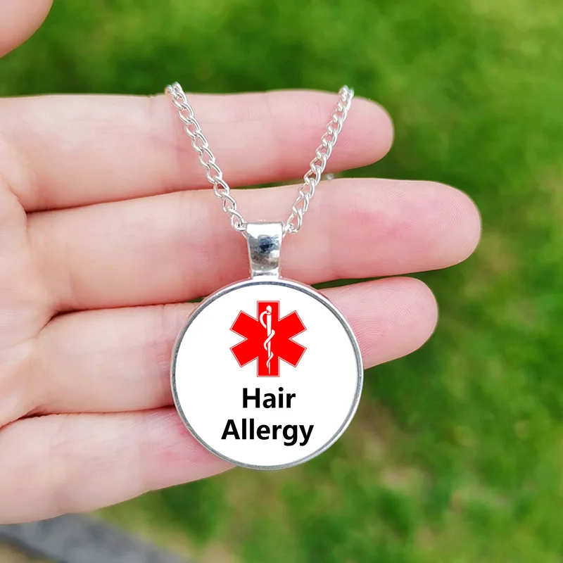 Medical Alert Jewelry Women Peanut Bee Milk Metal Seafood Penicillin Allergy Glass Dome Pendant Necklace Choker