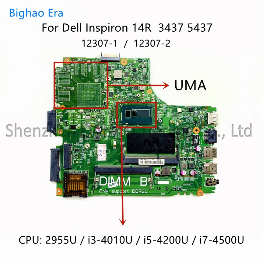 

12307-1 12307-2 For Dell Inspiron 14R 3437 5437 Laptop Motherboard With 2955U i3-4010U i5-4200U i7-4500U CPU CN-0Y3JGV 09DJXD