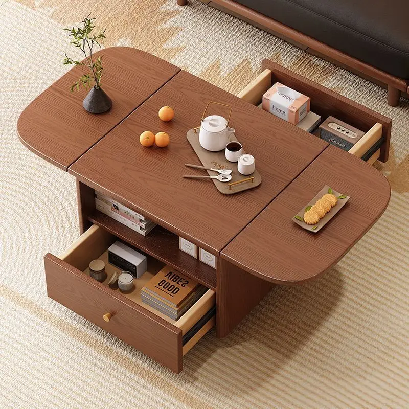 

Solid wood mobile folding coffee table living room foldable small apartment household tea table trolley sofa multi-functional te