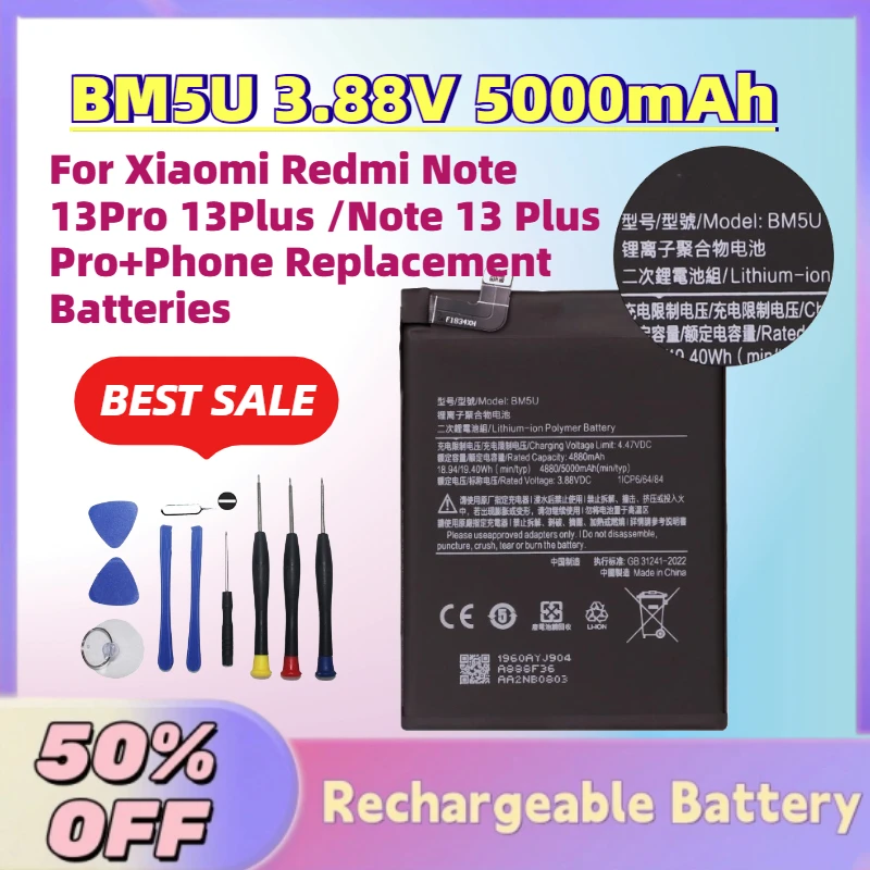 

Fast Shipping New BM5U 3.88V 5000mAh Battery For Xiaomi Redmi Note 13Pro 13Plus /Note 13 Plus Pro+Phone Replacement Batteries