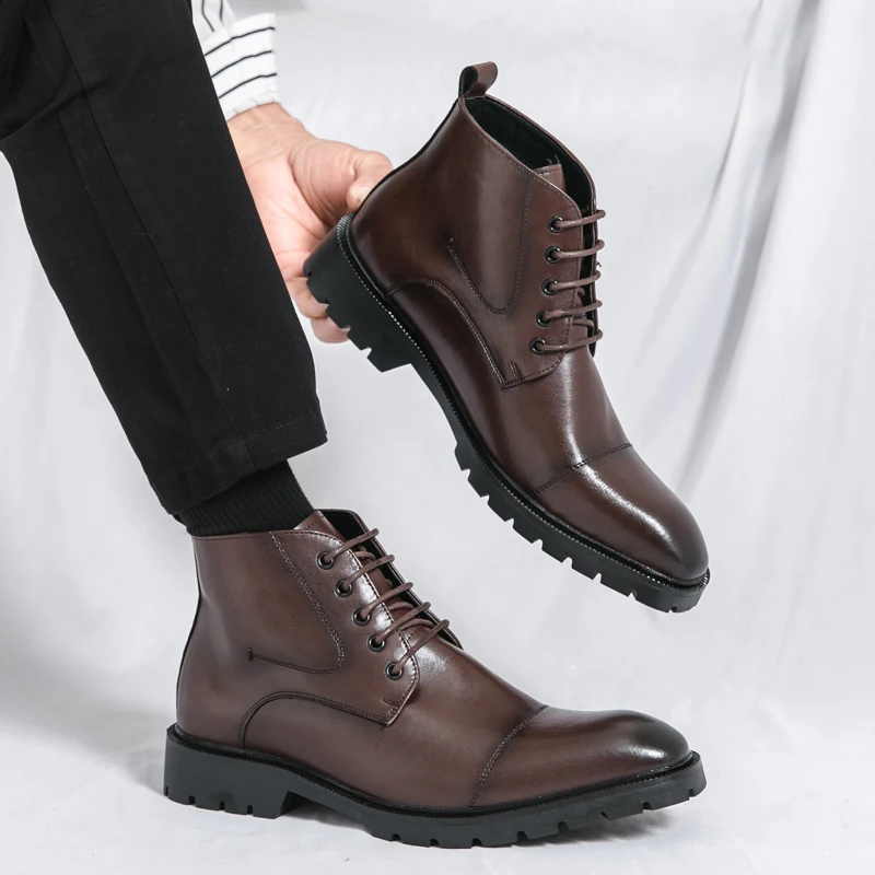 

Men Fashion Boots Black Brown Short Training Boots Lace up Business High Quality Chelsea Boots Size 38-45 Men Boots