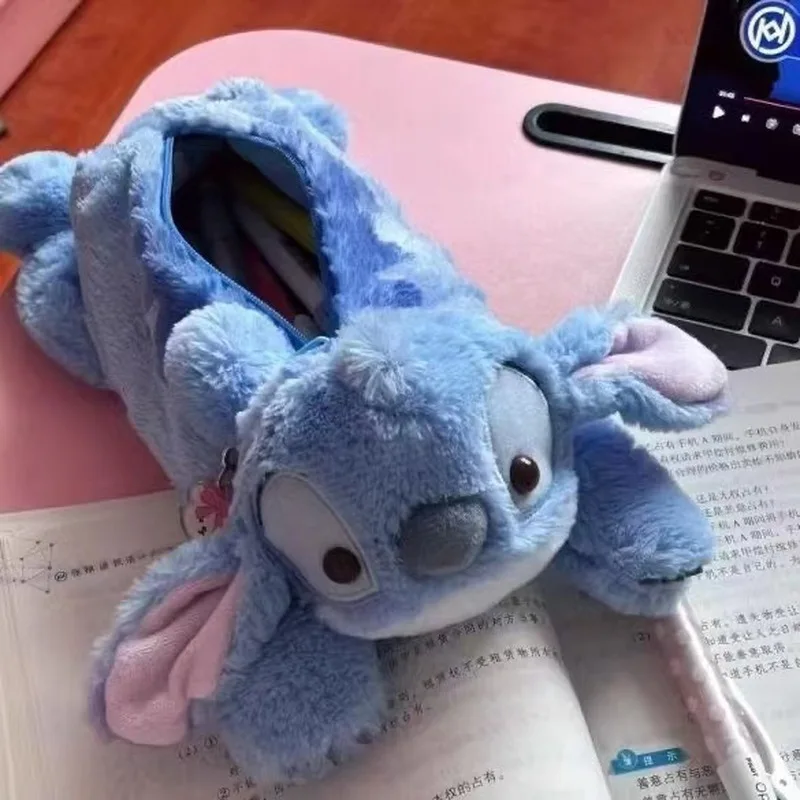 Miniso Disney Stitch Anime Plush Pencil Case Kawaii Pen Bag Kids School Home Stationery Box Lilo & Stitch Plush Bags Kids Gift