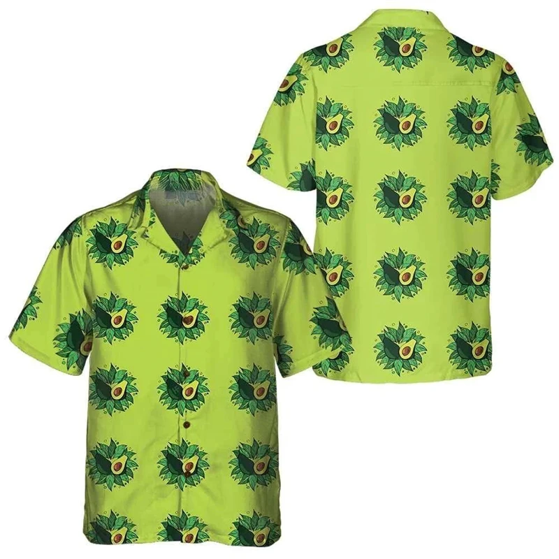 Men's Shirt Funny Hawaiian Fruit Avocado Short Sleeve Shirts For Men Clothes Summer Graphic Blouses Vacation Lapel Blouse Top