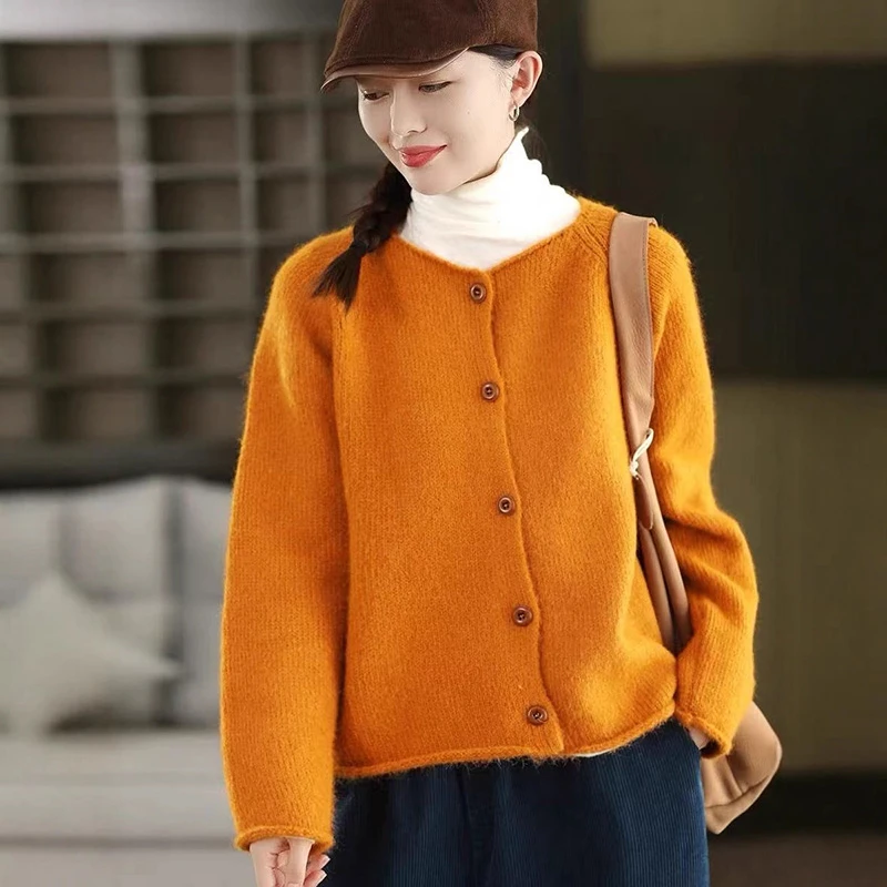 

Женский повседневный свитер с длинным рукавом, Новое поступление, осень 202, простой стиль, с круглым вырезом, однотонные женские вязаные кардиганы T782