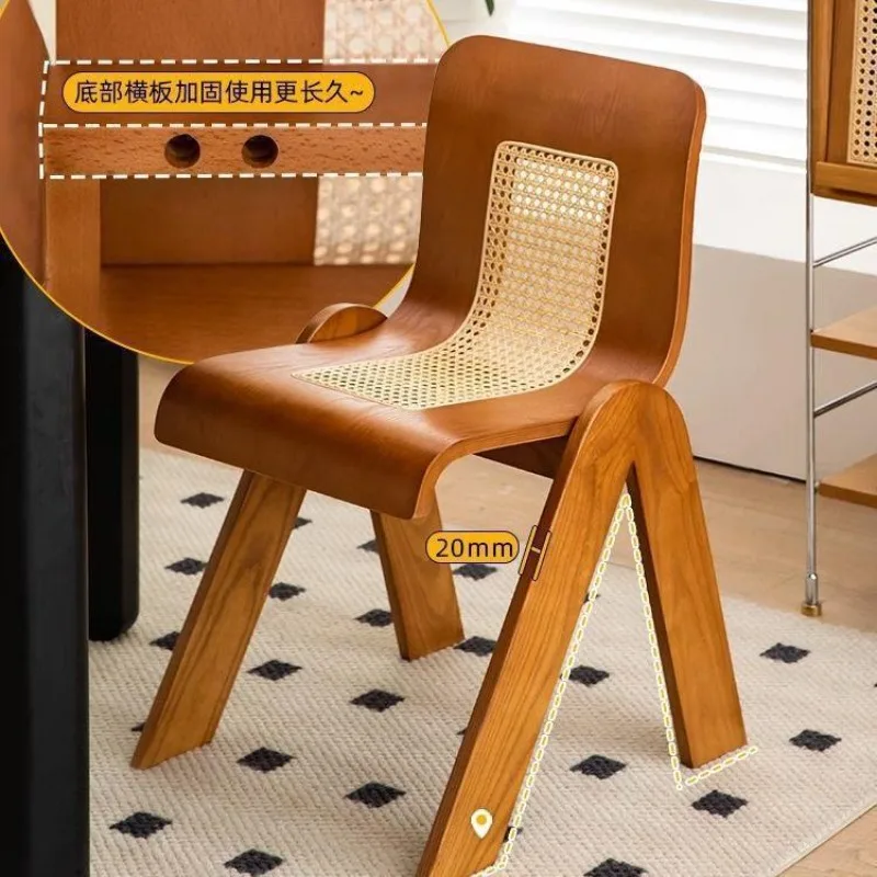 Japanese-style wabi-sabi wind rattan dining chair, creative and simple home desk chair, small apartment homestay retro solid