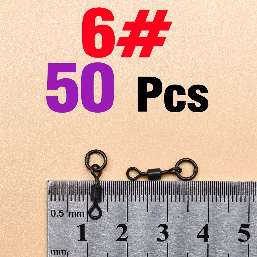 MNFT 50 Stück Micro Flexi Hakenwirbel 4 Größen, Karpfenangeln Mini Ringhakenwirbel, Terminal Angelzubehör