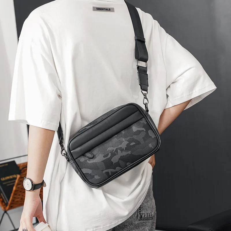 Kamuflaż PU skórzana torba męska Fashion Design męskie torby typu Crossbody wielofunkcyjne torby na ramię z paskiem męska luksusowa torebka