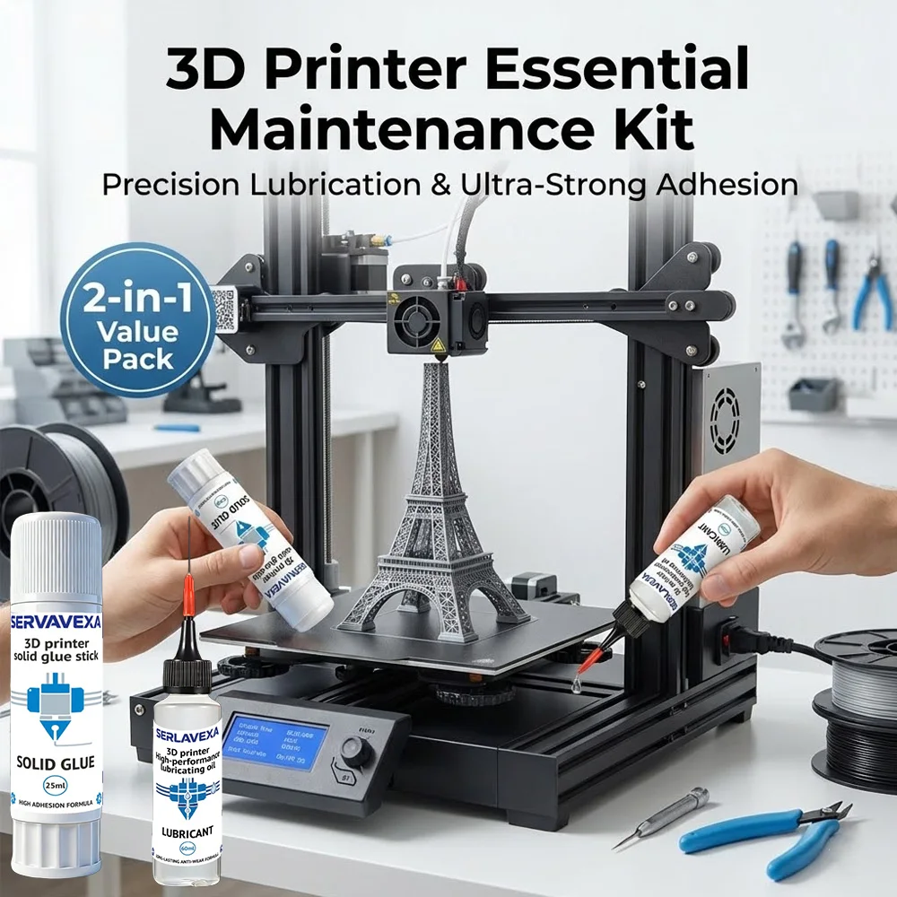 

SERLAVEXA 3D Printer Glue & Lube Set: Stop Warping Bed Adhesive (25ml) + Smooth Z-Axis Lubricating Oil (60ml) with Needle