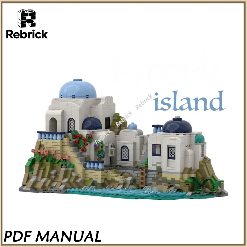 Aegean Style Island Vacation House MOC Bricks Set Seaside Cliff Villa Scene Educational Assembly Hobby Toy