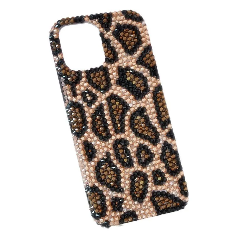 

Luxury Glitter Phone Case Leopard Print Bedazzled iPhone Cover Hand-applied Rhinestone Mobile Protect Case Sparkle Mosaic Gift