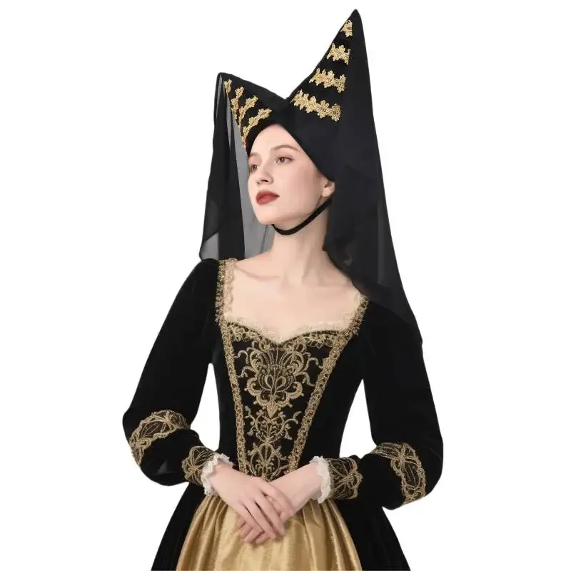 DAZCOS قبعة هينين النسائية لمهرجانات عصر النهضة وأغطية الرأس في العصور الوسطى للهالوين مع حجاب