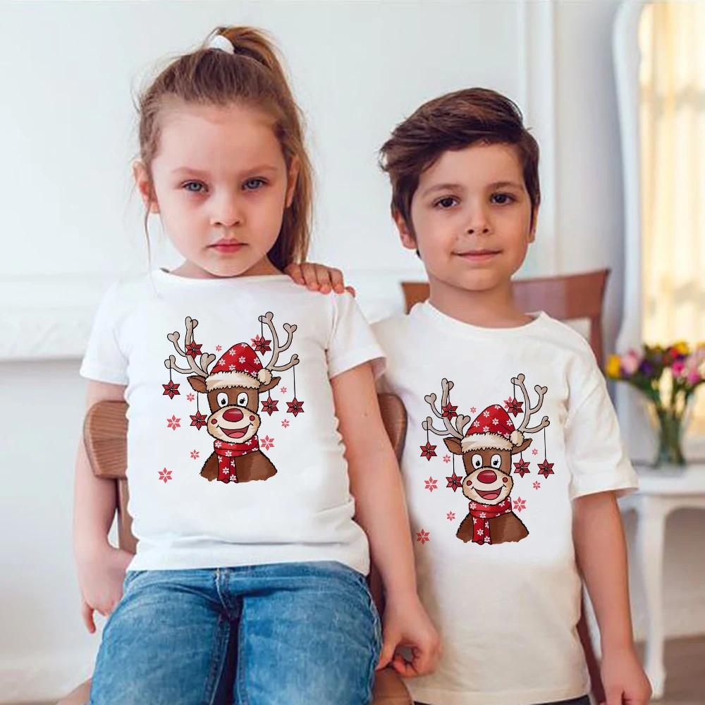 Christmas Family Matching Outfits Xmas Party Best Present Christmas Deer Print Daddy Mommy and Daughter Son T Shirt Family Look