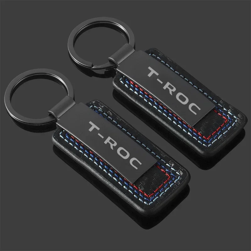 Car Key Chain Carbon Fiber Grain Keyrings Key Holder for VOLKSWAGEN VW T-ROC Logo Metal Key Rings Gifts Keychain Accessories