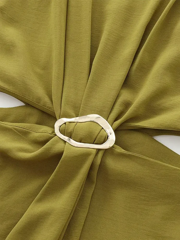 صيف جديد النساء الوافدين تصميم الأزياء مشبك الديكور أكمام فستان طويل بلون الإناث الخصر كاشفة فساتين