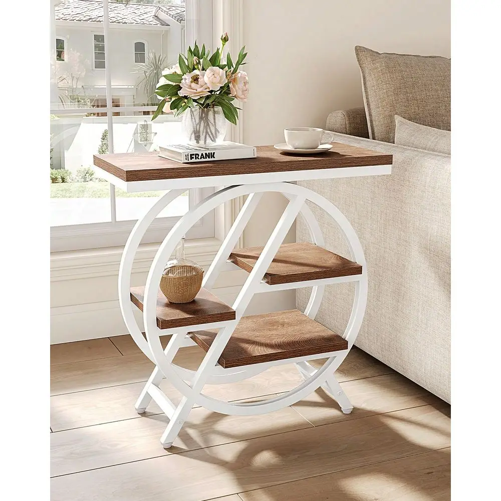 

4-уровневый приставной столик для гостиной, узкий приставной столик с местом для хранения, деревянный приставной столик к дивану с металлическим каркасом, промышленный прикроватный столик A