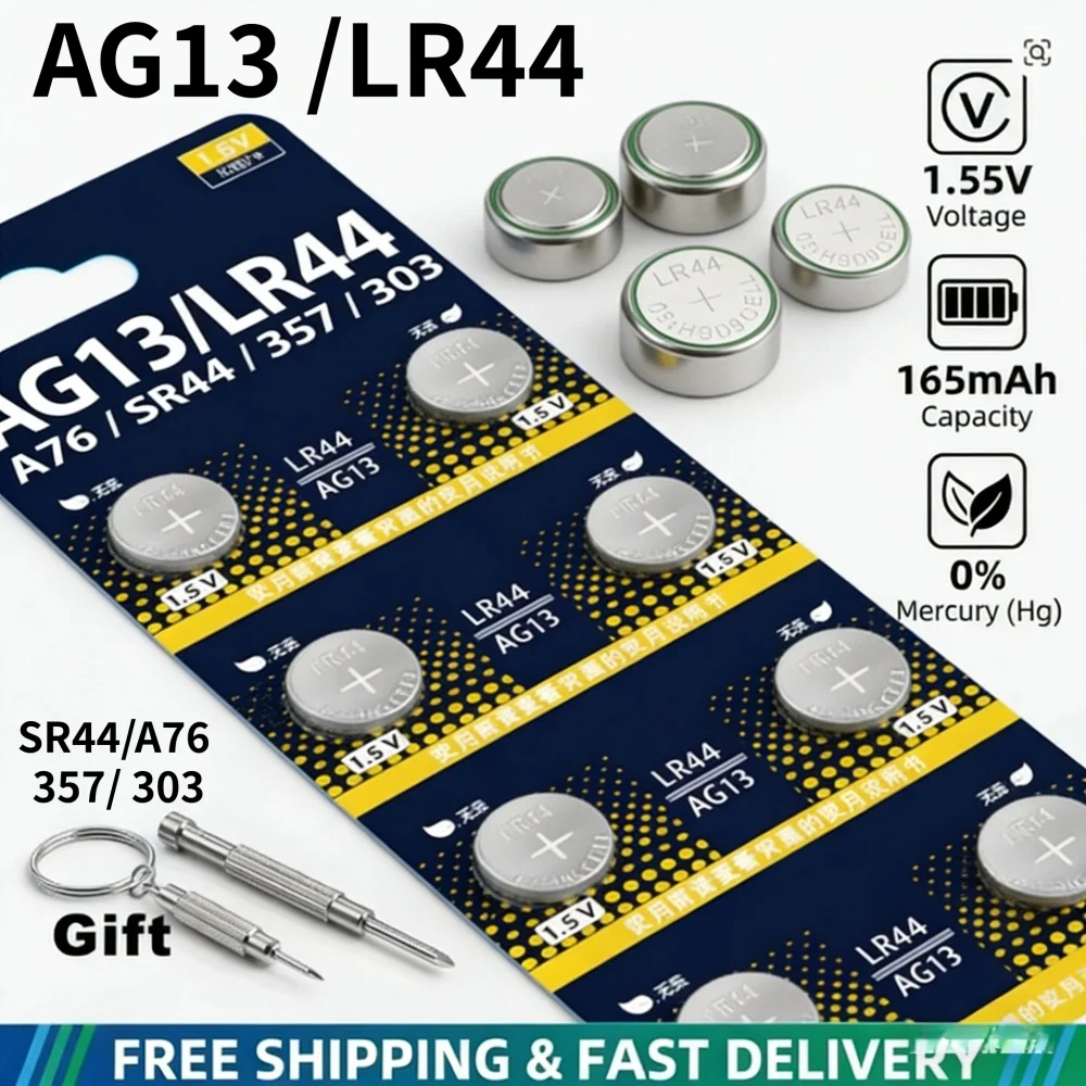 

10-100Pcs 1.5V LR44 AG13 Button Cell Batteries 140mAh Reliable Power for Calculators & Electronic Gadgets