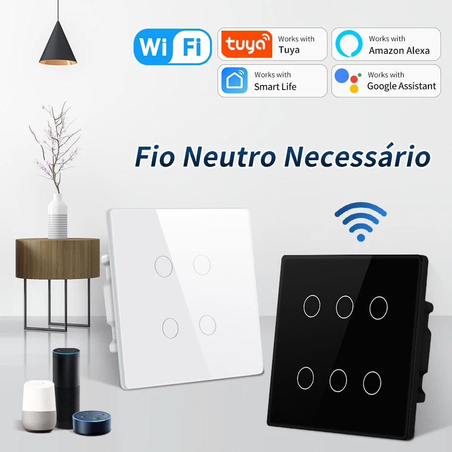 

Tuya WiFi Smart Switch 110-240V Touch Panel Brazil 4x4 4/6 Gang Timing Light Switch Voice APP Control With Alexa Google Home